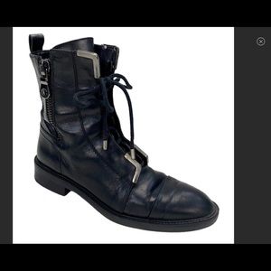 Zara Black Leather Moto Combat Boots 7.5 (38)